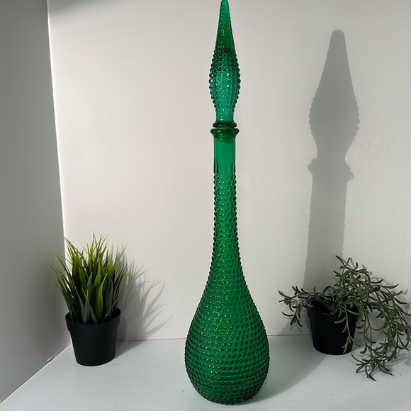 Other - Empoli Italian Vintage MCM | Green Hobnail Glass Decanter Genie Bottle 22"